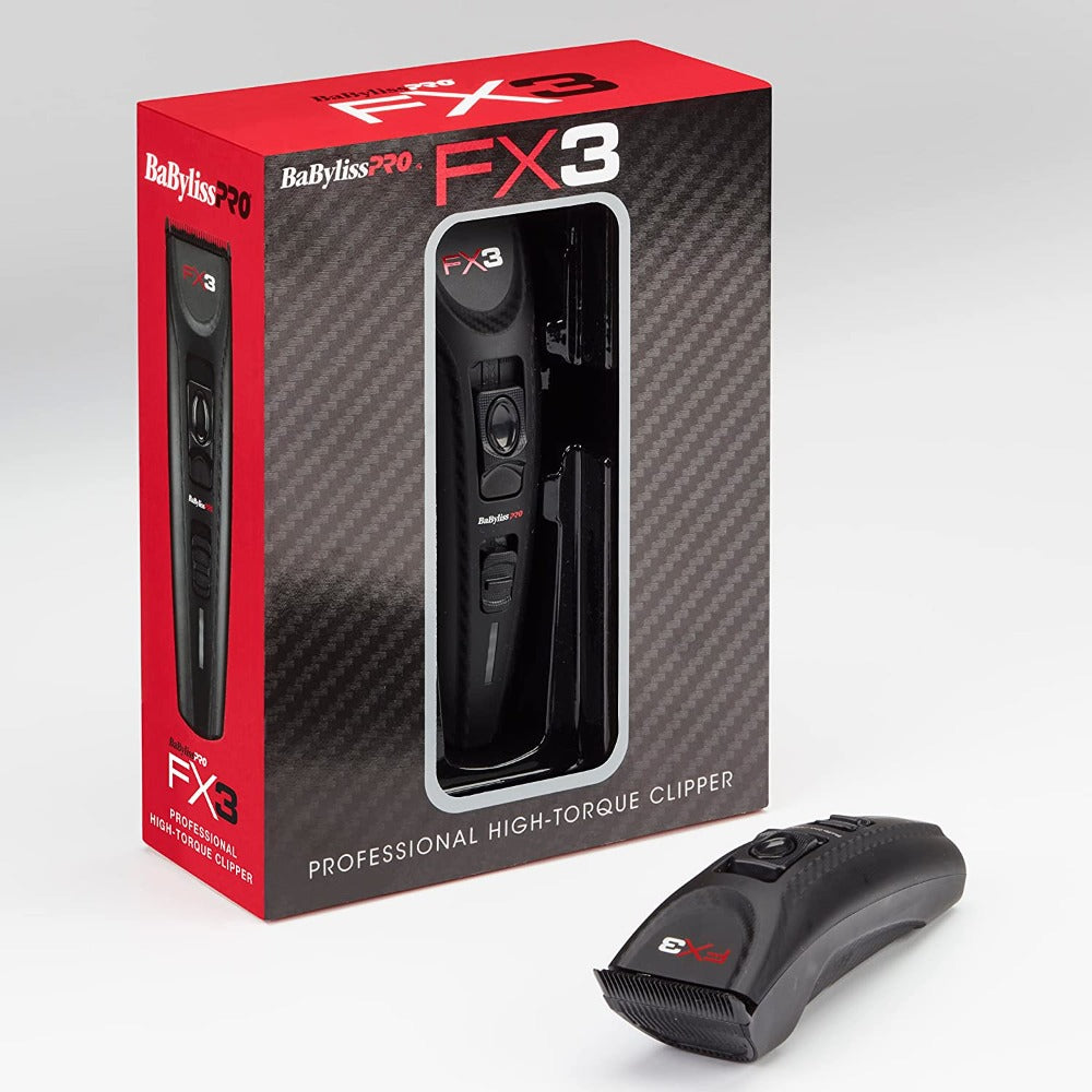 BaBylissPRO FX3 black clipper with retail packaging