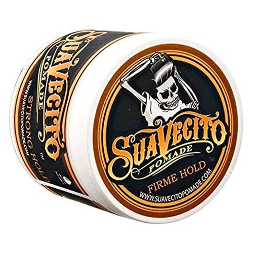 Suavecito Firme Hold pomade jar, front angle