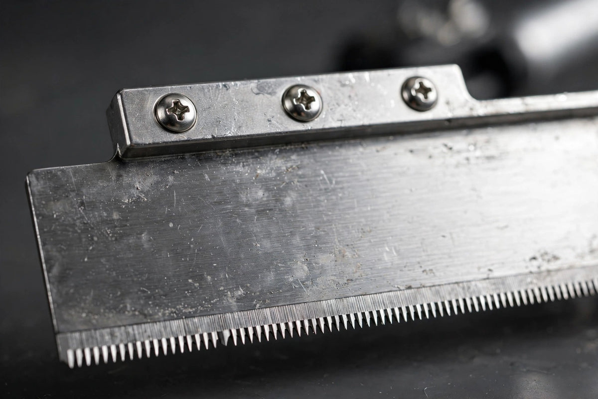 Macro close-up of the T-wide blade cutting edge